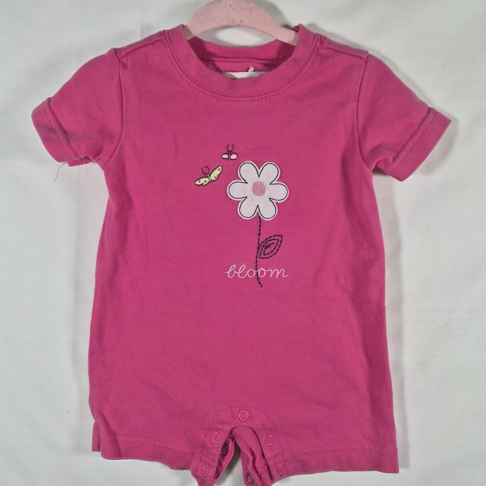 Vintage Gymboree Baby Girl Romper 0-3M Pink Flower Butterfly Bloom Y2K 2002